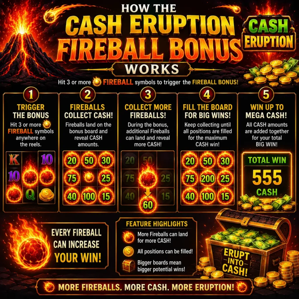 Six Fireballs triggering three respins, with new Fireballs locking and resetting the counter to three.