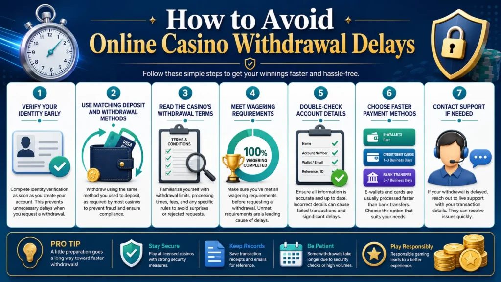 Steps to avoid delays when withdrawing online casino winnings