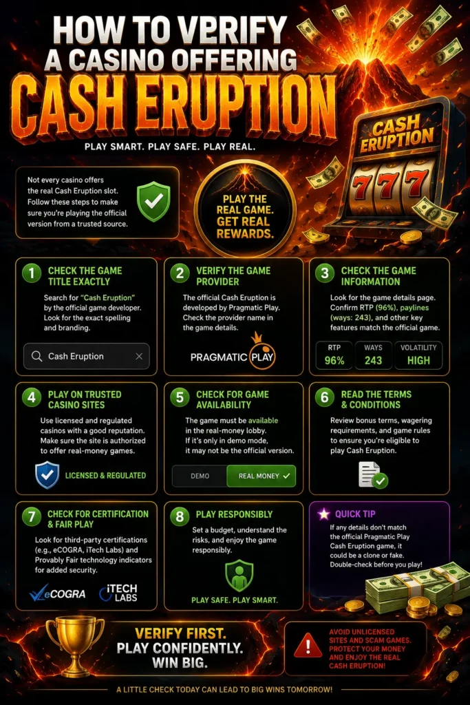 Casino verification checklist covering operator identity, license, IGT provider listing, game version, RTP and withdrawal rules.