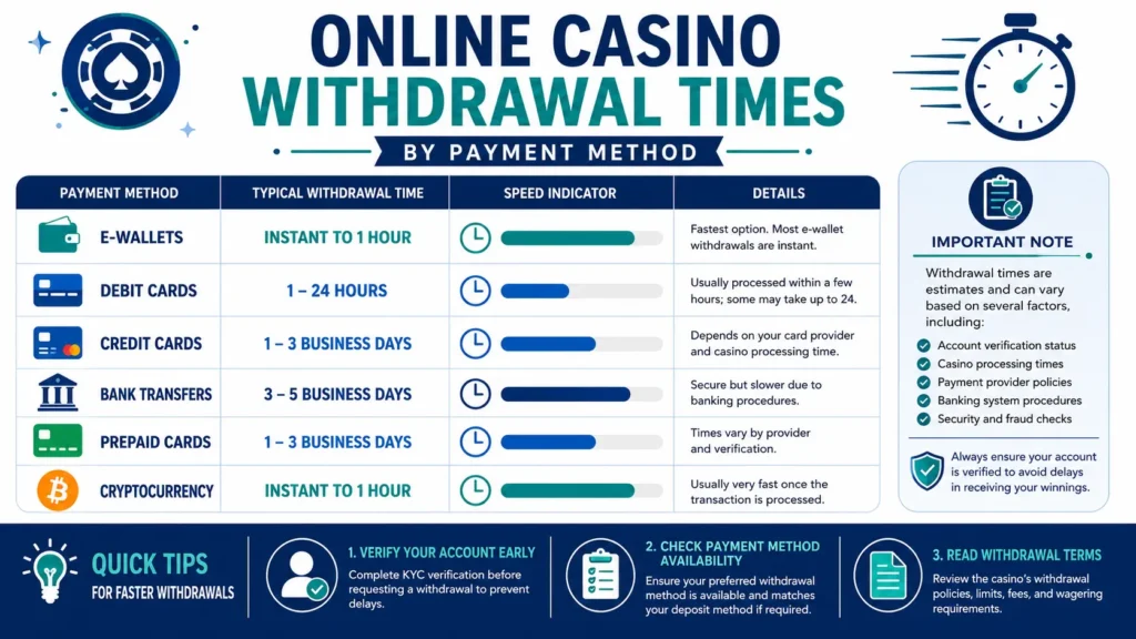 Online casino withdrawal times for different payment methods
