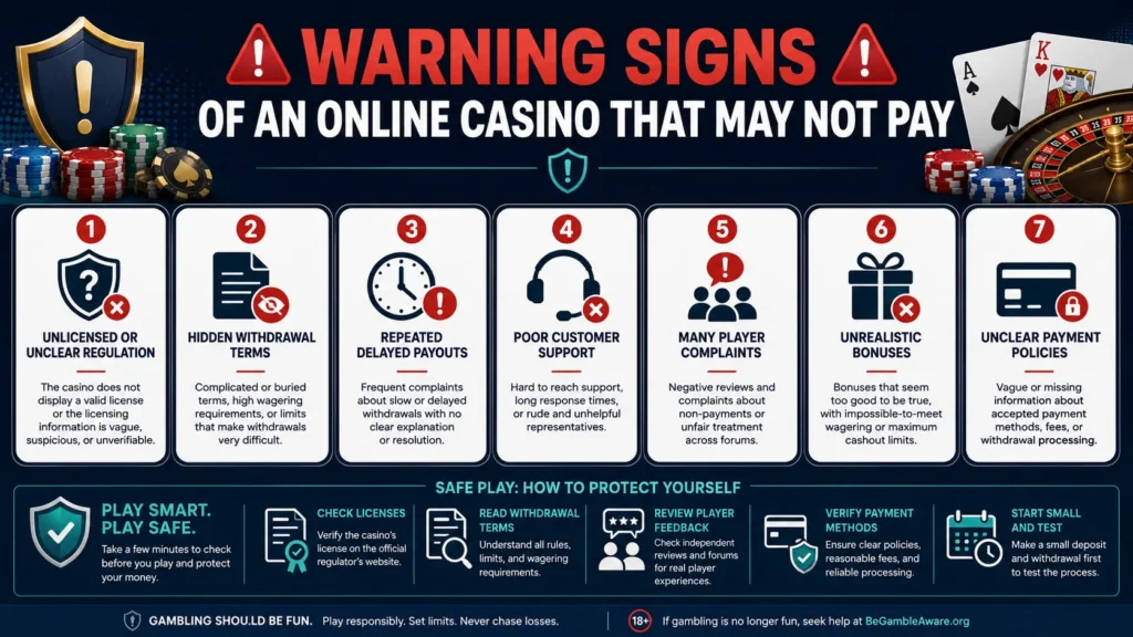 Warning signs of an online casino that may not pay winnings